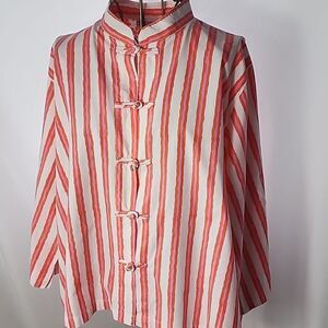 Gretchen Scott Colorful Striped Mandarin Collared 3/4 Sleeve Lightweight Jacket